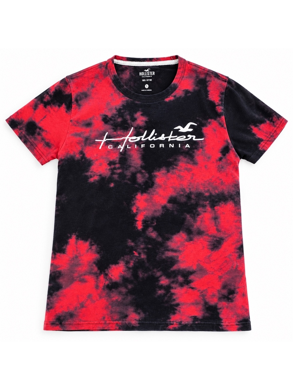 Hollister California Red Black Tie Dye Logo T-Shirt Size Small